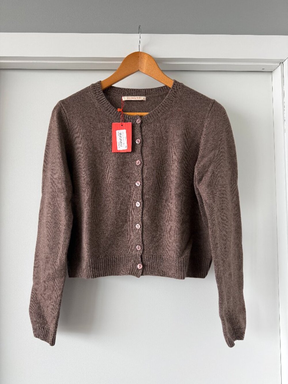 Olivaceous Wool Blend Cropped Cardigan Mocha Brown S NWT